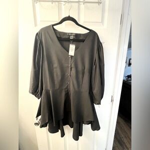 Ashley Stewart size 14 black button up blouse with tags and a fun flair. NWT.